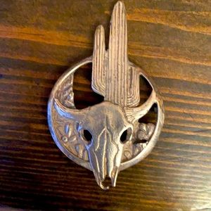 Western antique silver skull & cactus